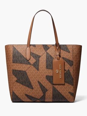 Michael Kors Large Signature Logo Patchwork Tote Brown MK Monogram Shopper Bag